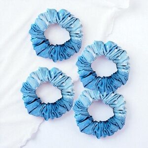 Beautiful Blue Cotton Scrunchies Set, 4 hair ties for women and girls